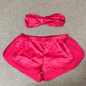 UO Hot Pink Sleepwear Set with Bandeau Top and Open Sides on the Shorts